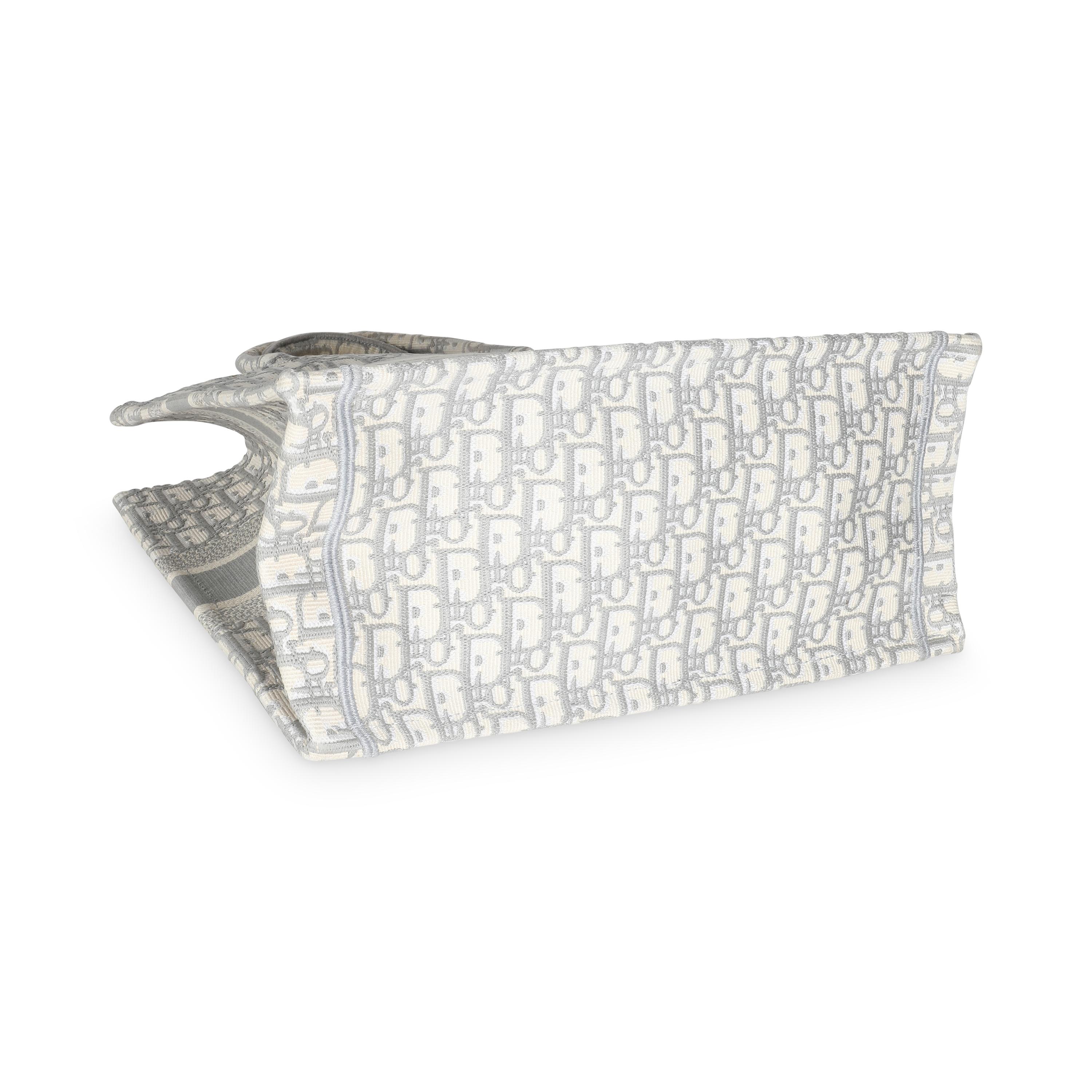 Christian Dior Grey Ecru Oblique Canvas Medium Book Tote For Sale 1