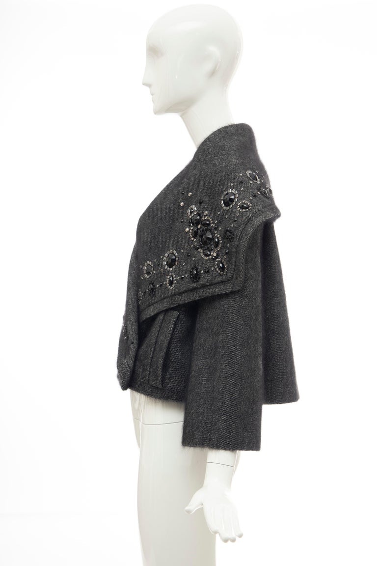 Christian Dior Grey Embroidered Shawl Collar Evening Jacket, Circa
