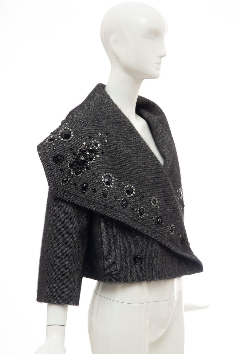 Christian Dior Grey Embroidered Shawl Collar Evening Jacket, Circa