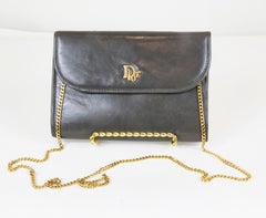 Christian Dior Grey Leather Clutch with Chain