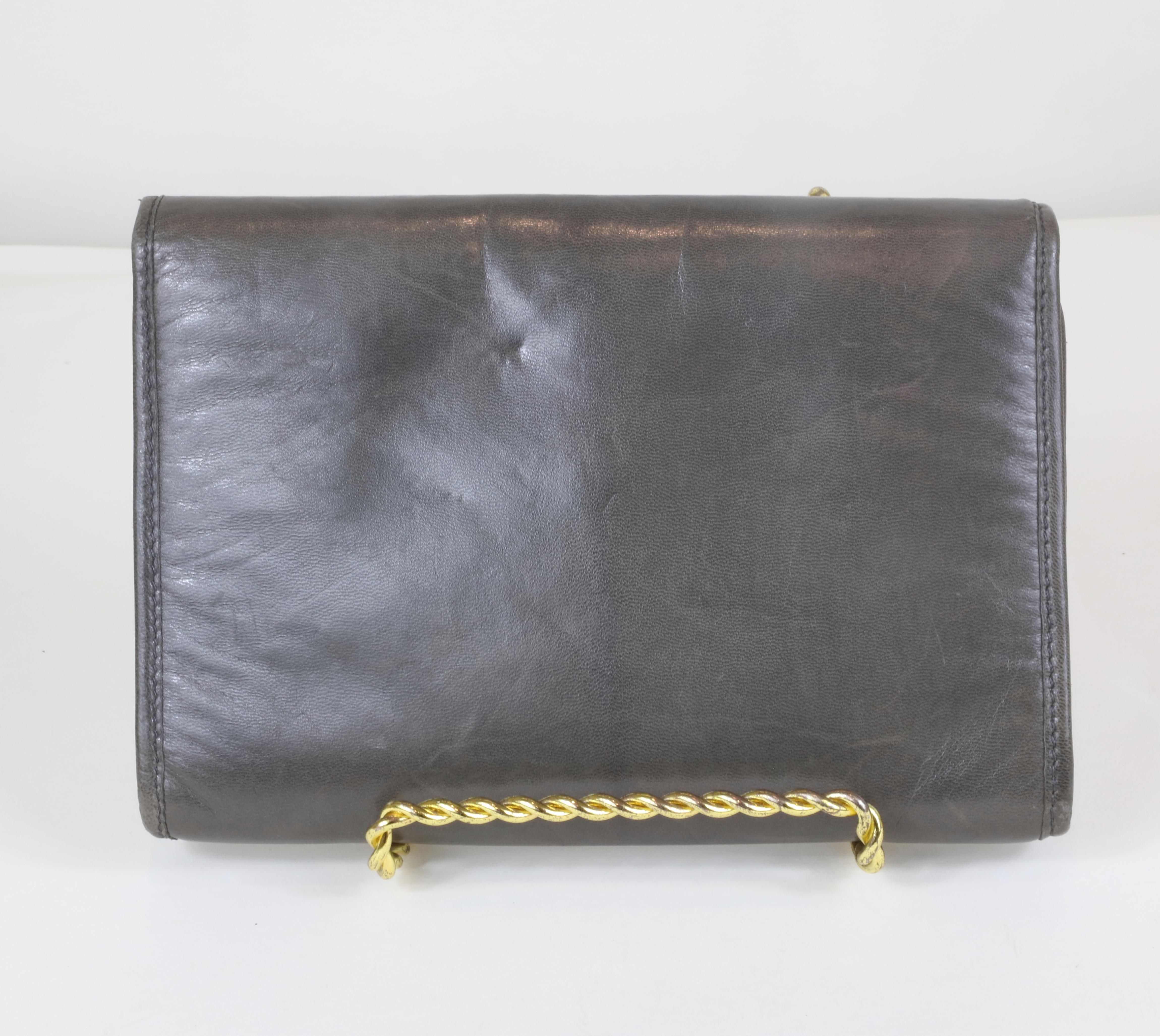 Christian Dior Grey Leather Clutch with Chain In Good Condition In Bridgehampton, NY
