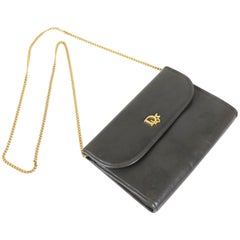 Vintage Christian Dior Grey Leather Clutch with Chain