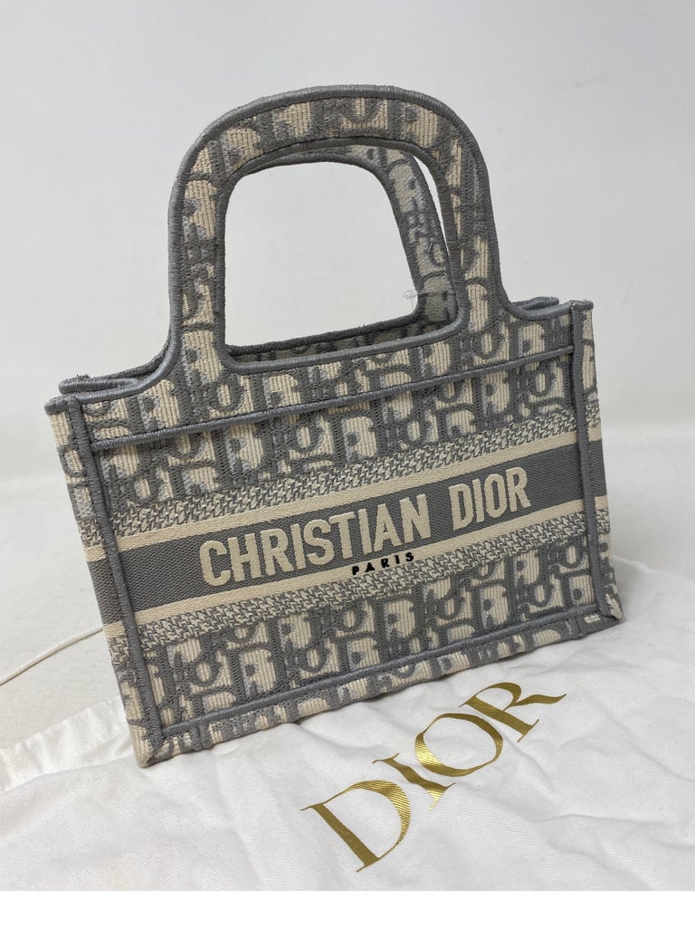 Dior Oblique Embroidery Mini Book Tote Gray For Sale at 1stDibs