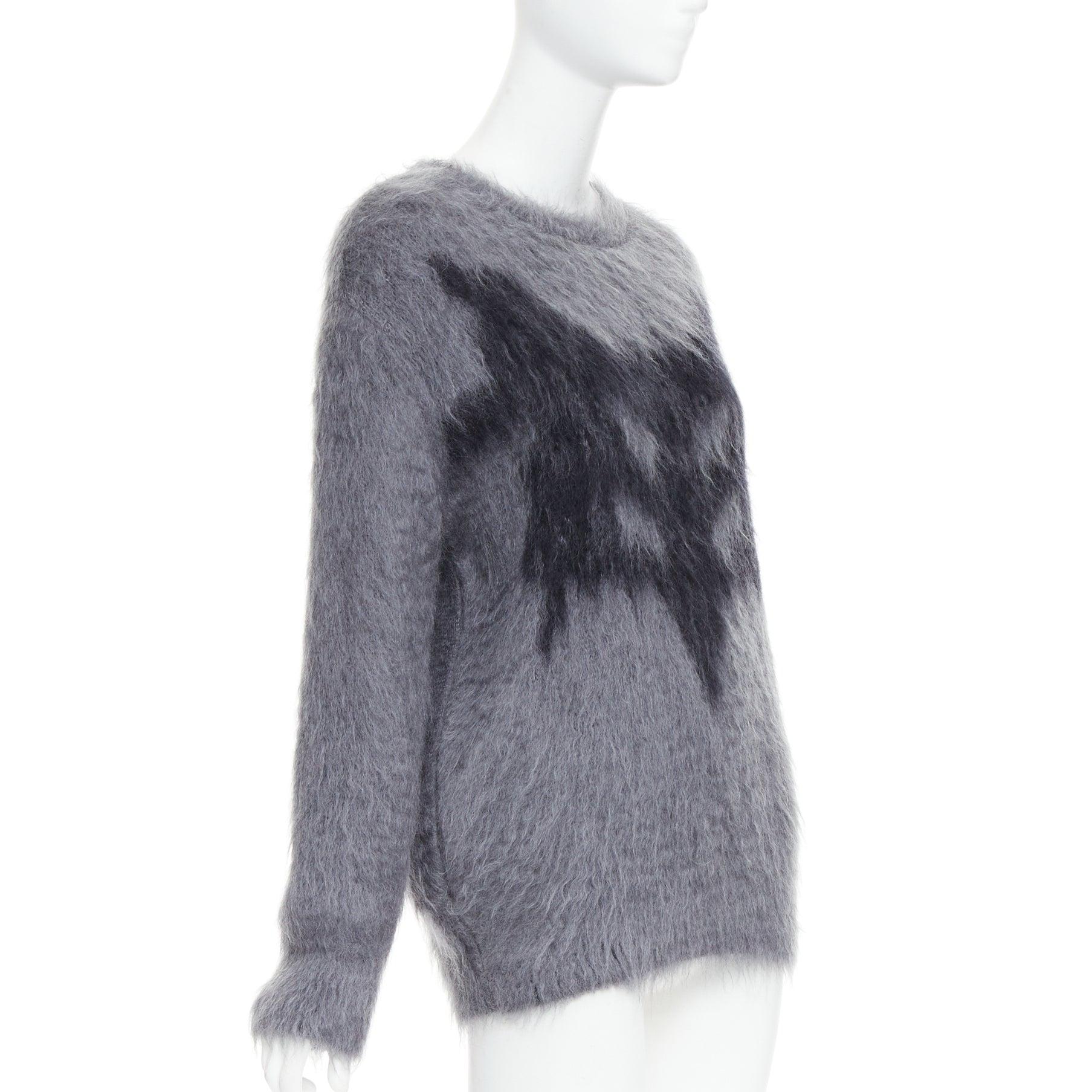 Black CHRISTIAN DIOR grey mohair silk black graphic fluffy long sleeve sweater FR36 S For Sale