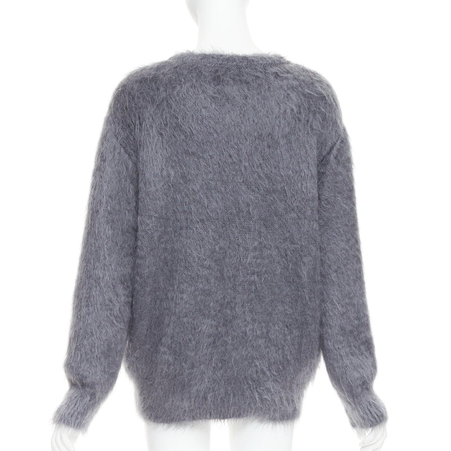Women's CHRISTIAN DIOR grey mohair silk black graphic fluffy long sleeve sweater FR36 S For Sale