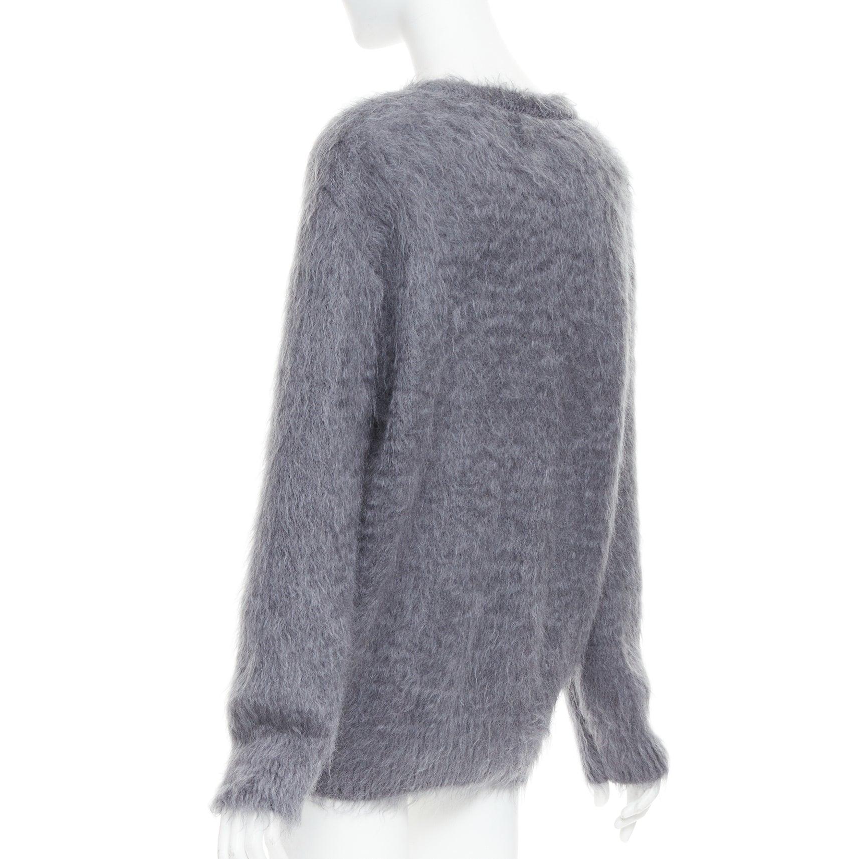 CHRISTIAN DIOR grey mohair silk black graphic fluffy long sleeve sweater FR36 S For Sale 1