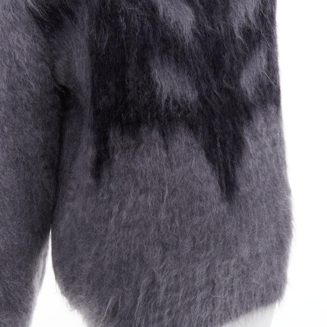 CHRISTIAN DIOR grey mohair silk black graphic fluffy long sleeve sweater FR36 S For Sale 2