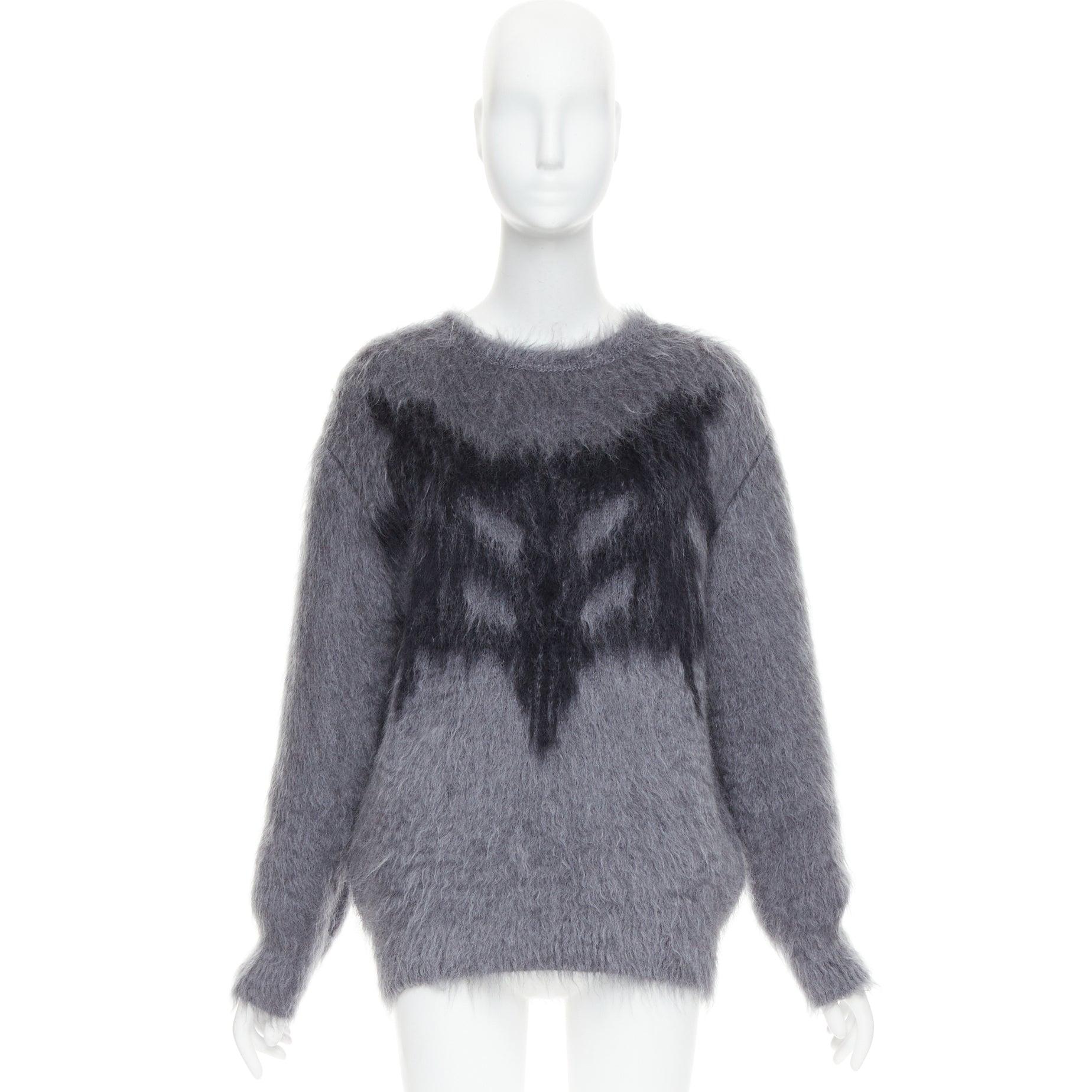 CHRISTIAN DIOR grey mohair silk black graphic fluffy long sleeve sweater FR36 S For Sale 4