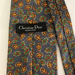 CHRISTIAN DIOR Grey Multi-Color Geometric Silk Tie