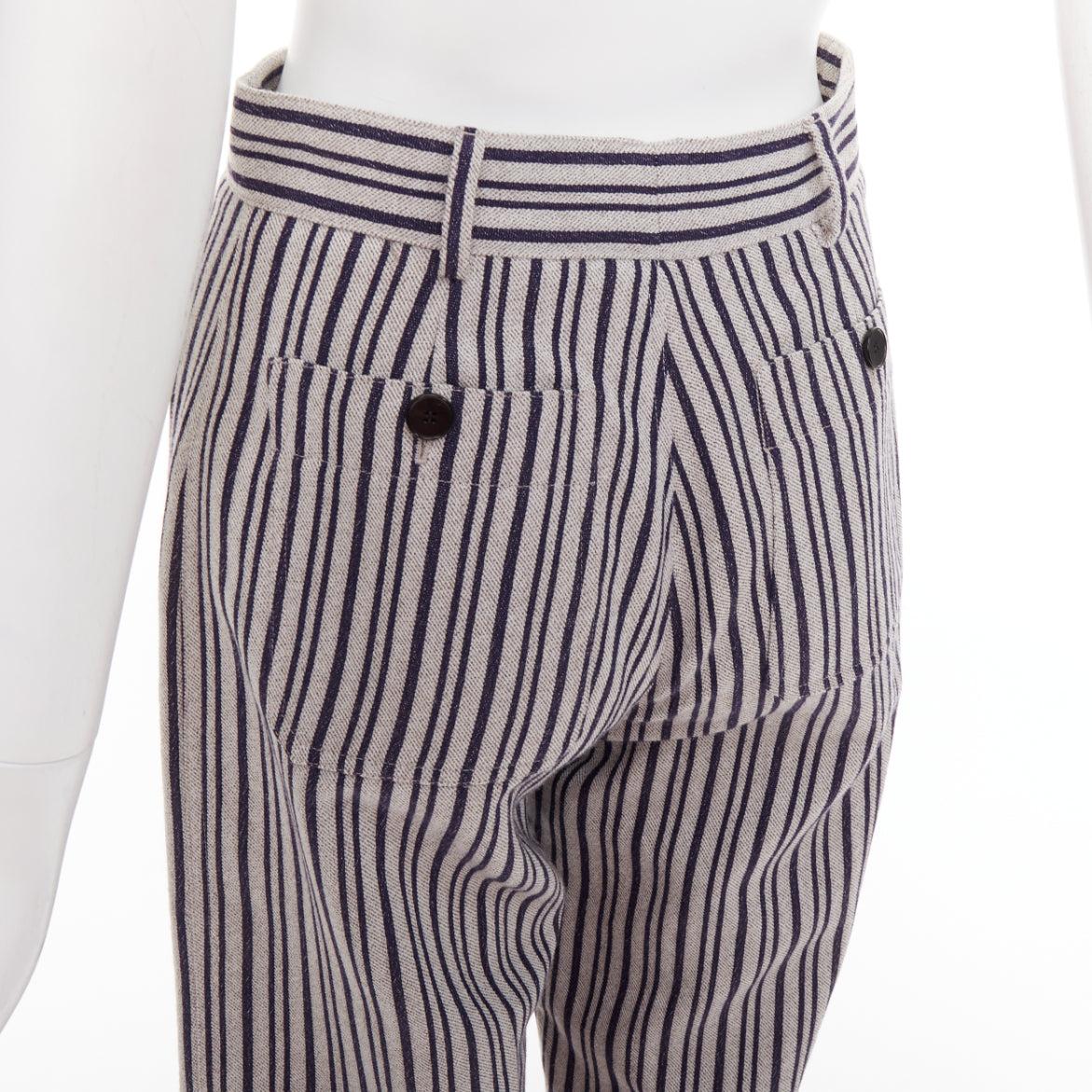 CHRISTIAN DIOR pantalón ancho de rayas de cintura alta en lana virgen gris marino FR36 S
Referencia: NKLL/A00543
Marca: Dior
Diseñadora: MARIA GRAZIA CHIURI
Material: Lana virgen
Color: Azul marino, Gris
Patrón: A rayas
Cierre: Bragueta con