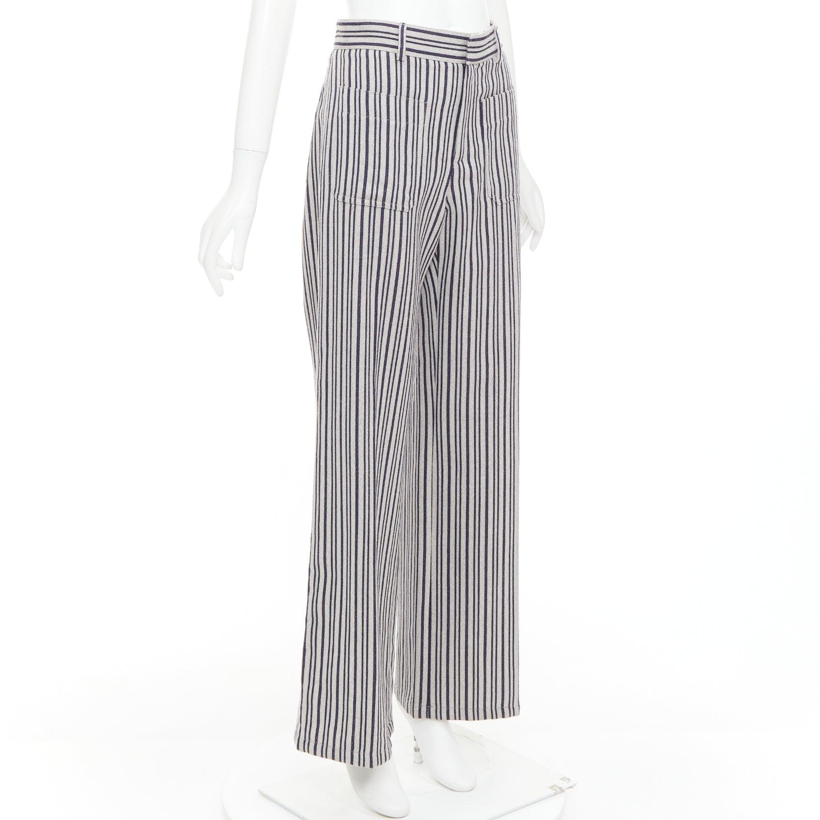 CHRISTIAN DIOR pantalón ancho de rayas de cintura alta en lana virgen gris marino FR36 S Gris en venta