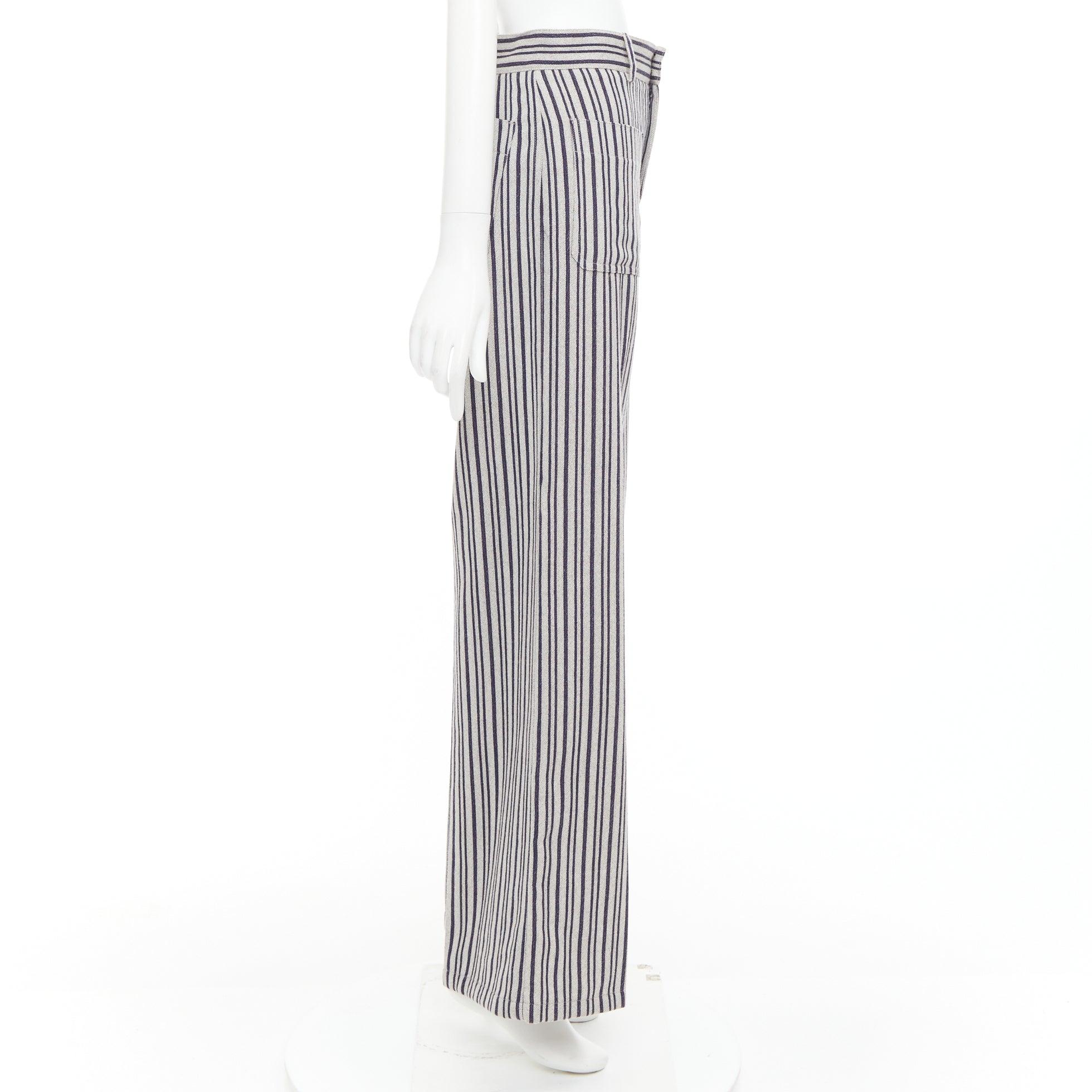 CHRISTIAN DIOR pantalón ancho de rayas de cintura alta en lana virgen gris marino FR36 S en Bueno estado para la venta en Hong Kong, NT