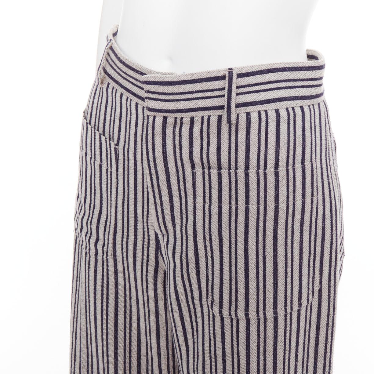 CHRISTIAN DIOR pantalón ancho de rayas de cintura alta en lana virgen gris marino FR36 S en venta 2