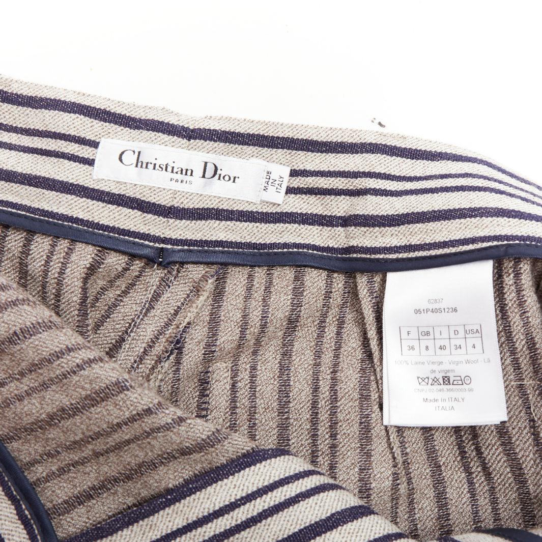 CHRISTIAN DIOR pantalón ancho de rayas de cintura alta en lana virgen gris marino FR36 S en venta 3