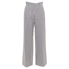 Christian Dior, pantaloni a vita alta a righe in lana vergine grigia marina FR36 S