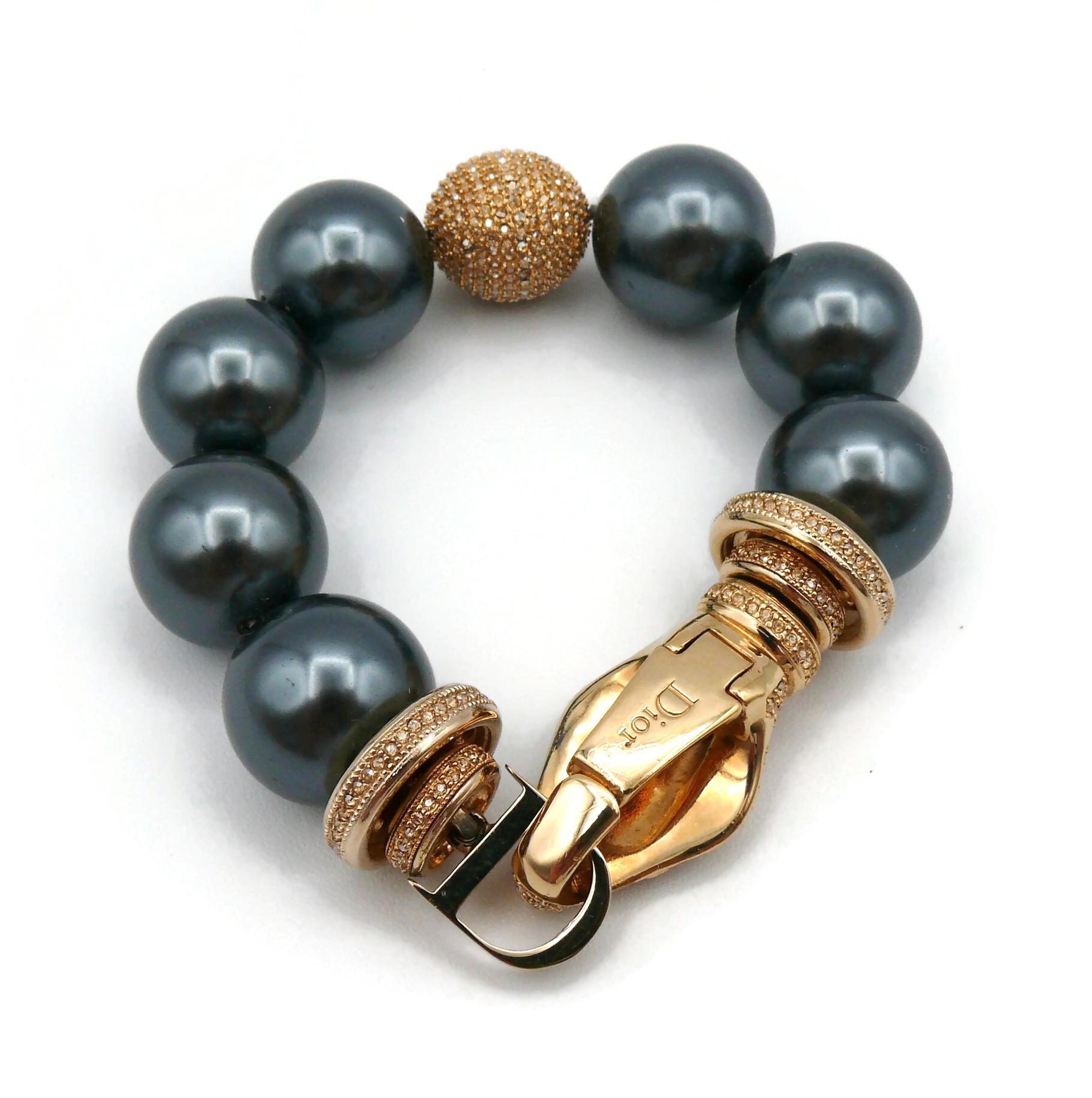 Christian Dior Grey Pearls Snake Jewelled Bracelet For Sale 1