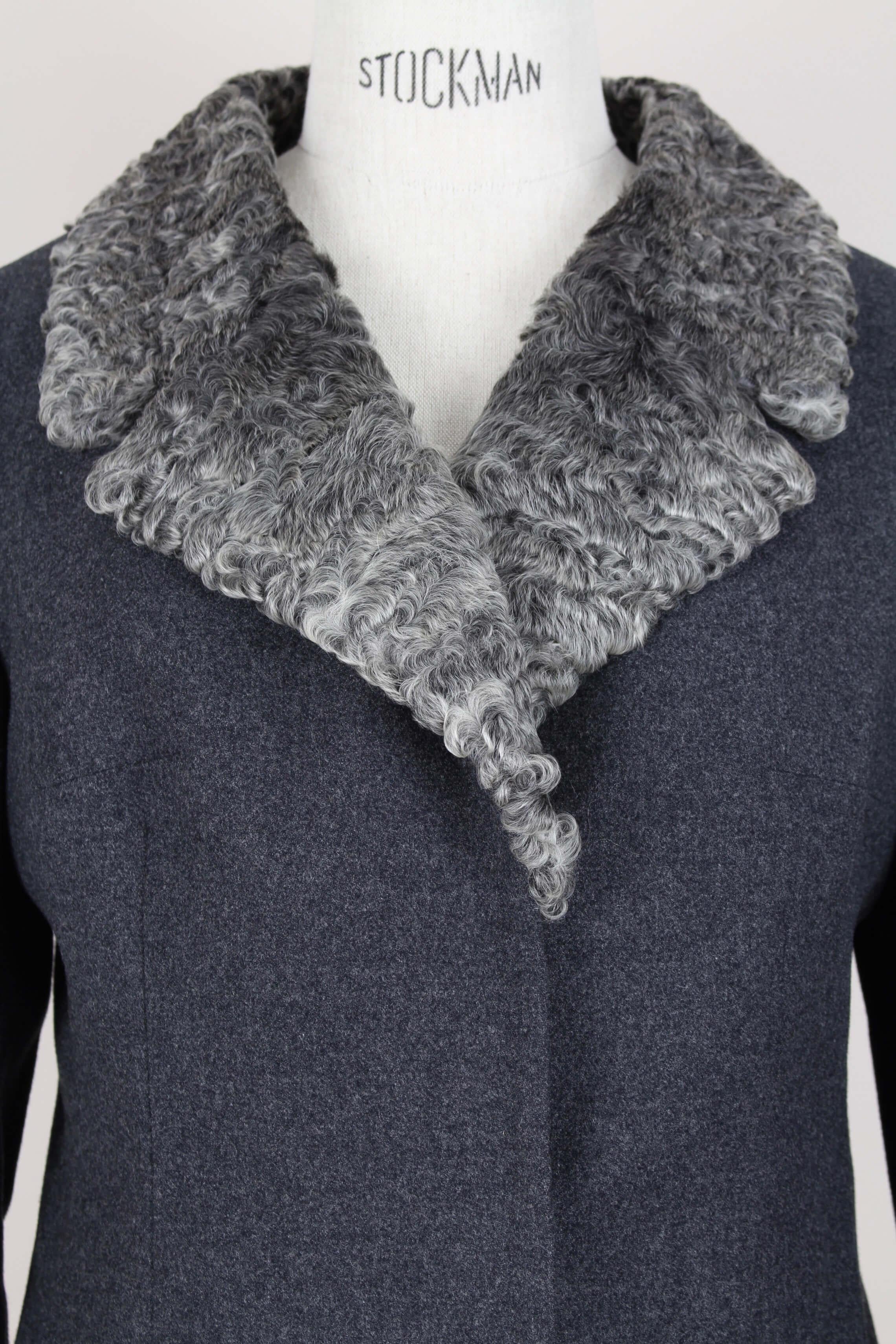 Christian Dior Grey Persian Lamb Fur Collar Wool Box Jacket, circa 1960s In Excellent Condition In Munich, DE