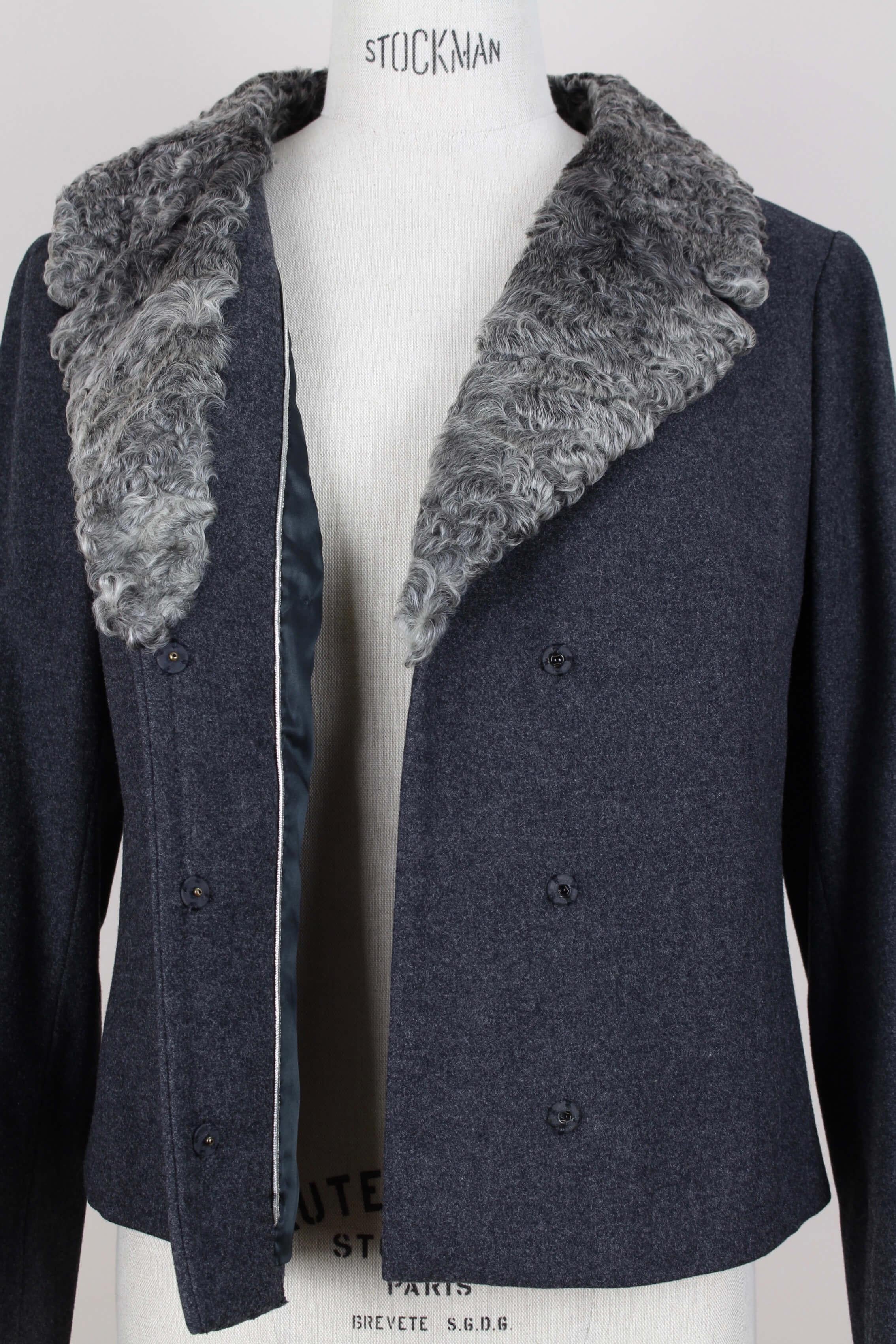 Christian Dior Grey Persian Lamb Fur Collar Wool Box Jacket, circa 1960s 2