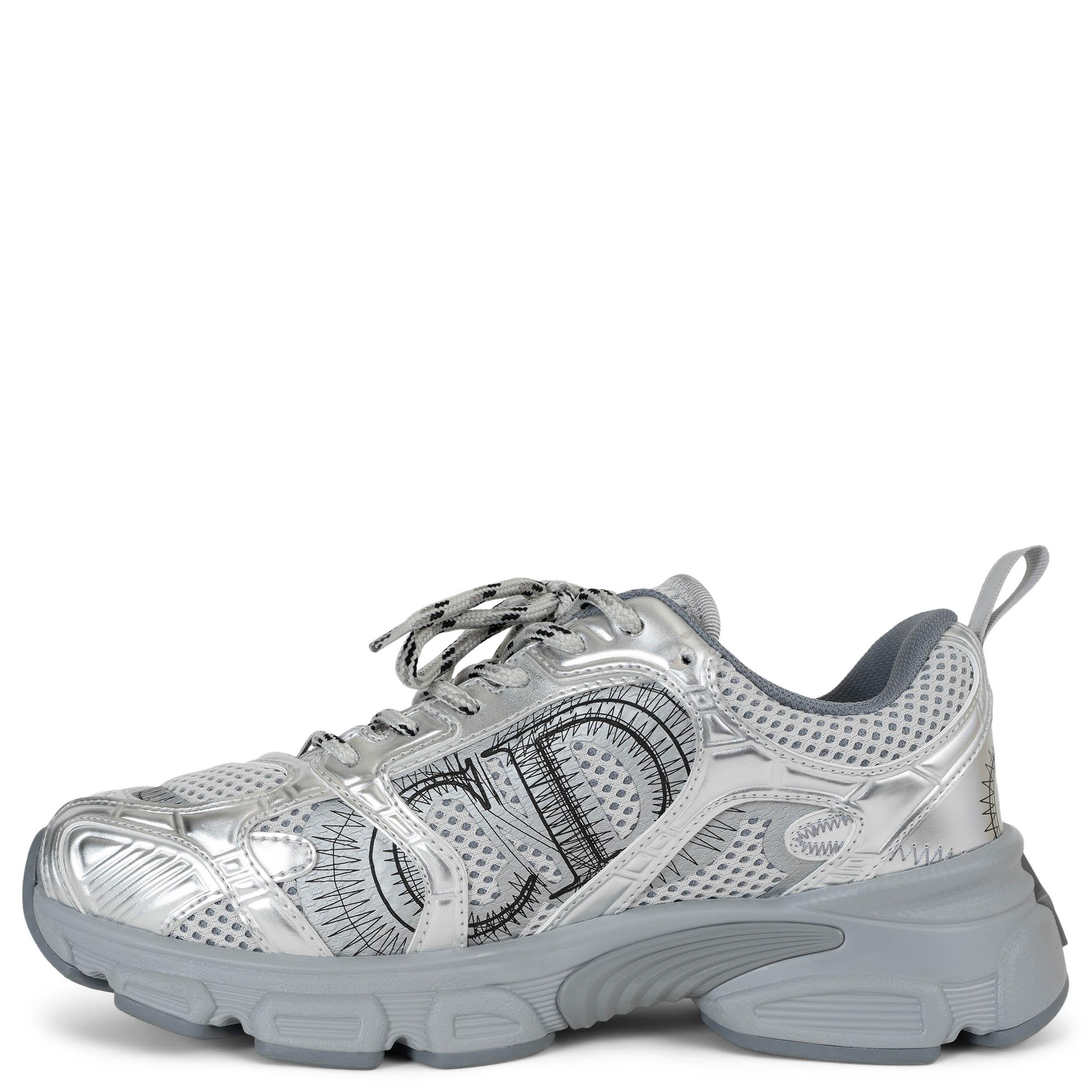 Silver CHRISTIAN DIOR grey & silver mesh CHRONO Sneakers Shoes 37.5