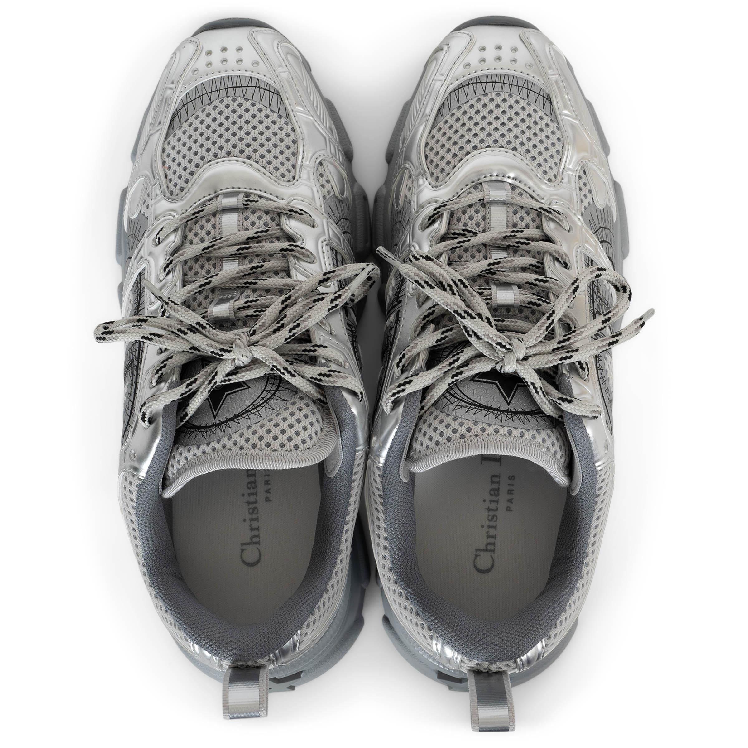 CHRISTIAN DIOR grey & silver mesh CHRONO Sneakers Shoes 37.5 1