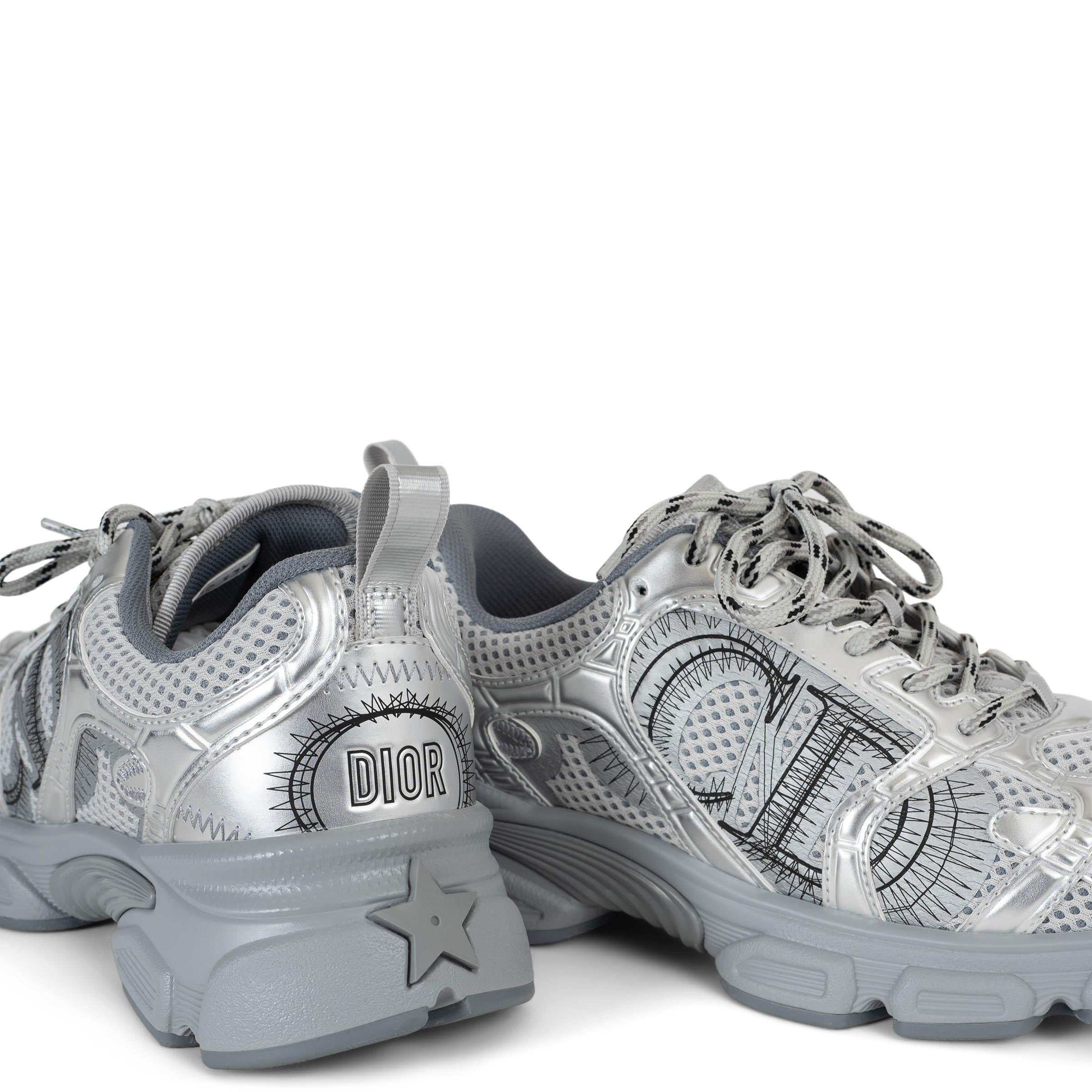CHRISTIAN DIOR grey & silver mesh CHRONO Sneakers Shoes 37.5 2