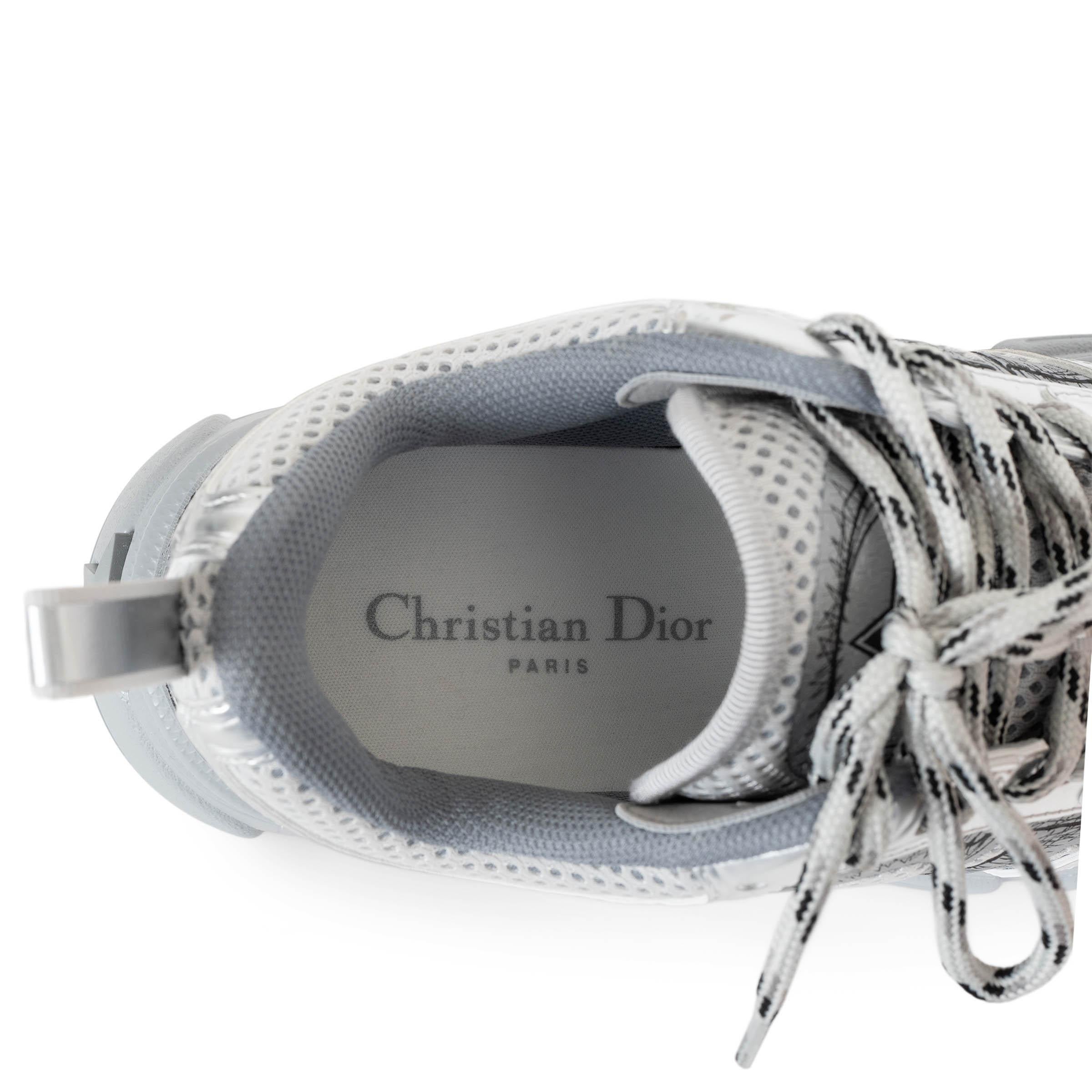 CHRISTIAN DIOR grey & silver mesh CHRONO Sneakers Shoes 37.5 3