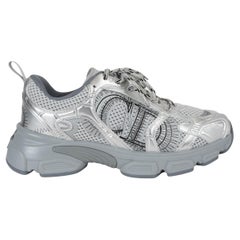 CHRISTIAN DIOR grey & silver mesh CHRONO Sneakers Shoes 37.5