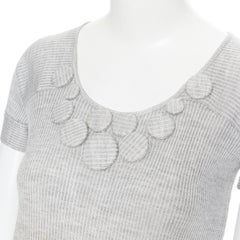 CHRISTIAN DIOR grey struoed viscose wool fabric brooch button sweater top FR36