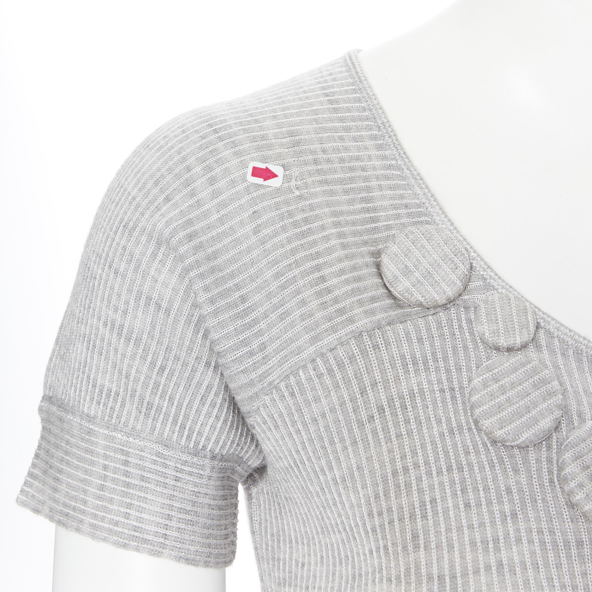 CHRISTIAN DIOR grey struoed viscose wool fabric brooch button sweater top FR36 1