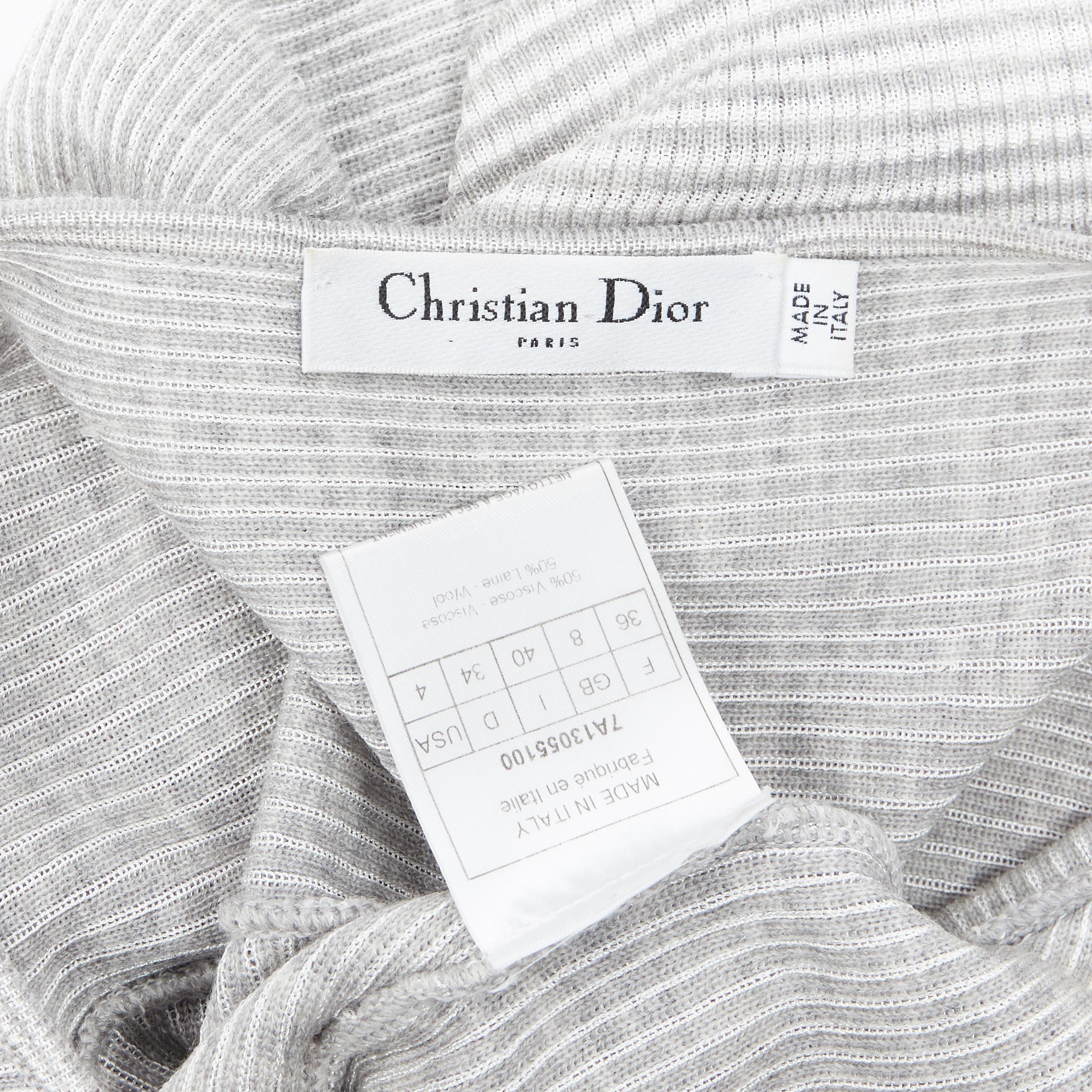 CHRISTIAN DIOR grey struoed viscose wool fabric brooch button sweater top FR36 2