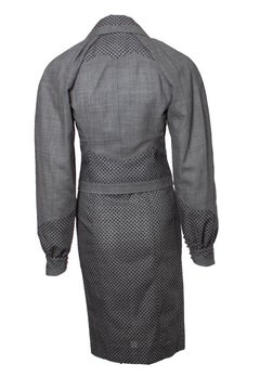 Christian Dior, grey suit with velvet dotted print