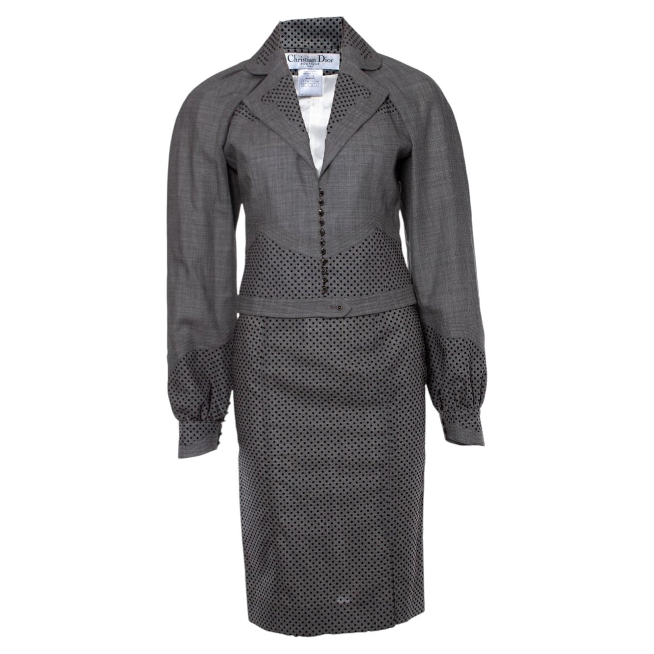 Pre-owned Dior Christian , Grey Suit With Velvet Dotted Print In Gray