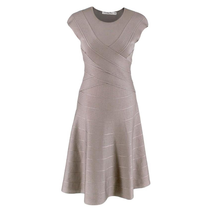 Christian Dior Grey Textured Knit Flared Dress - Size US 6 For Sale
