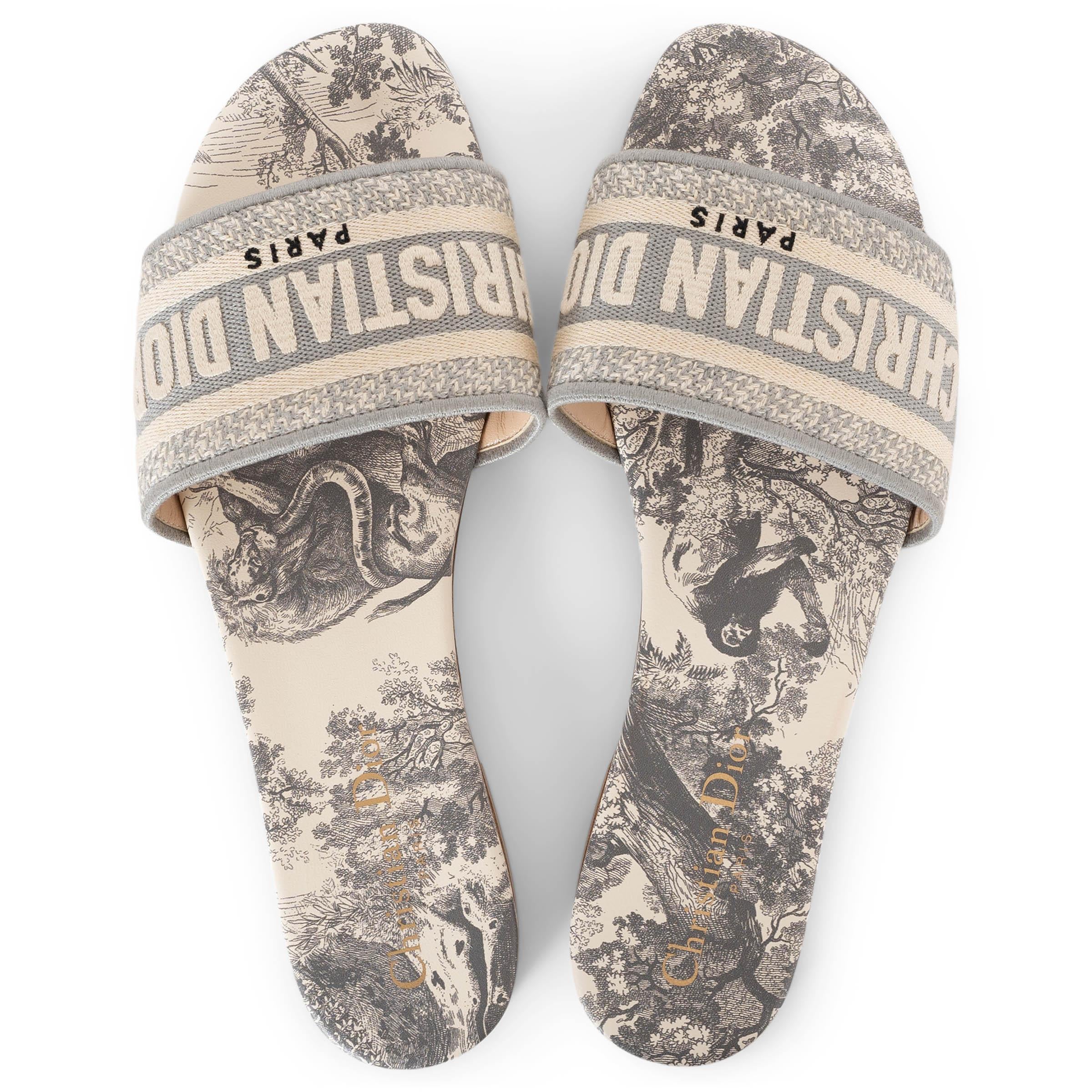 CHRISTIAN DIOR grey Toile de Jouy 2024 DWAY Slide Sandals Shoes 38 1