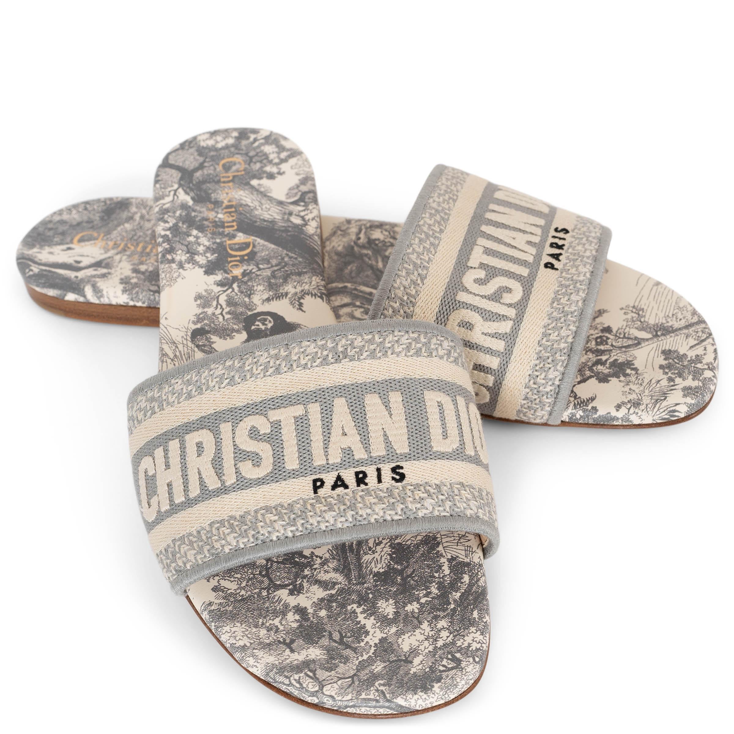 CHRISTIAN DIOR grey Toile de Jouy 2024 DWAY Slide Sandals Shoes 38 2