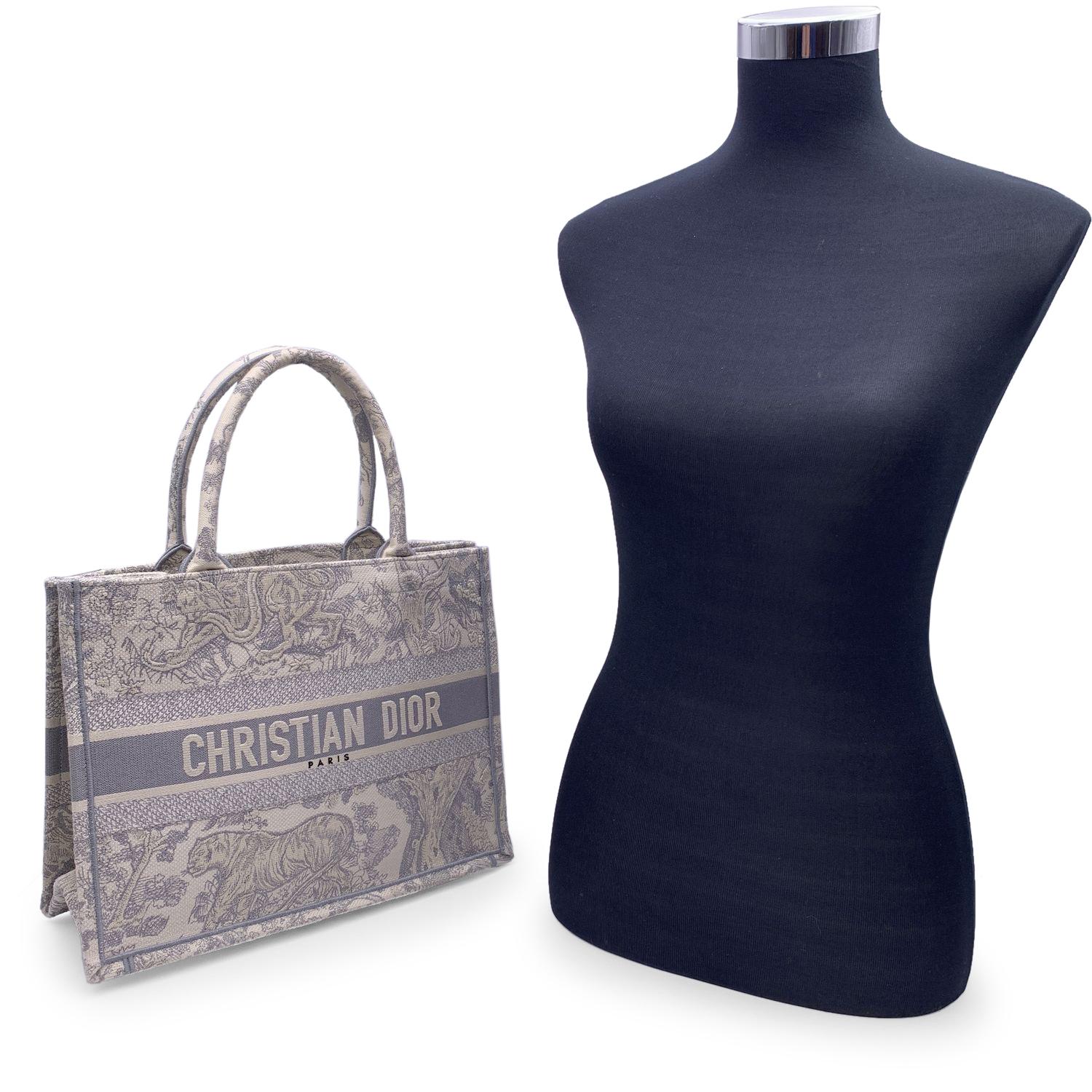 Women's Christian Dior Grey Toile De Jouy Medium Book Tote Bag Handbag