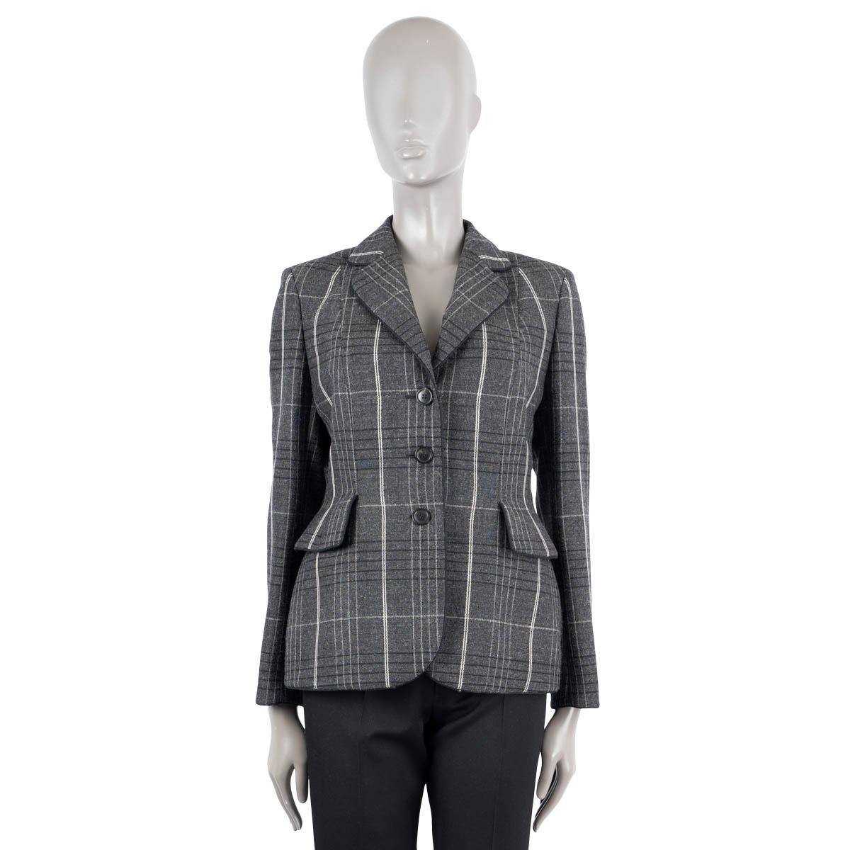 Women's CHRISTIAN DIOR grey wool 2018 PLAID Blazer Jacket 40 M