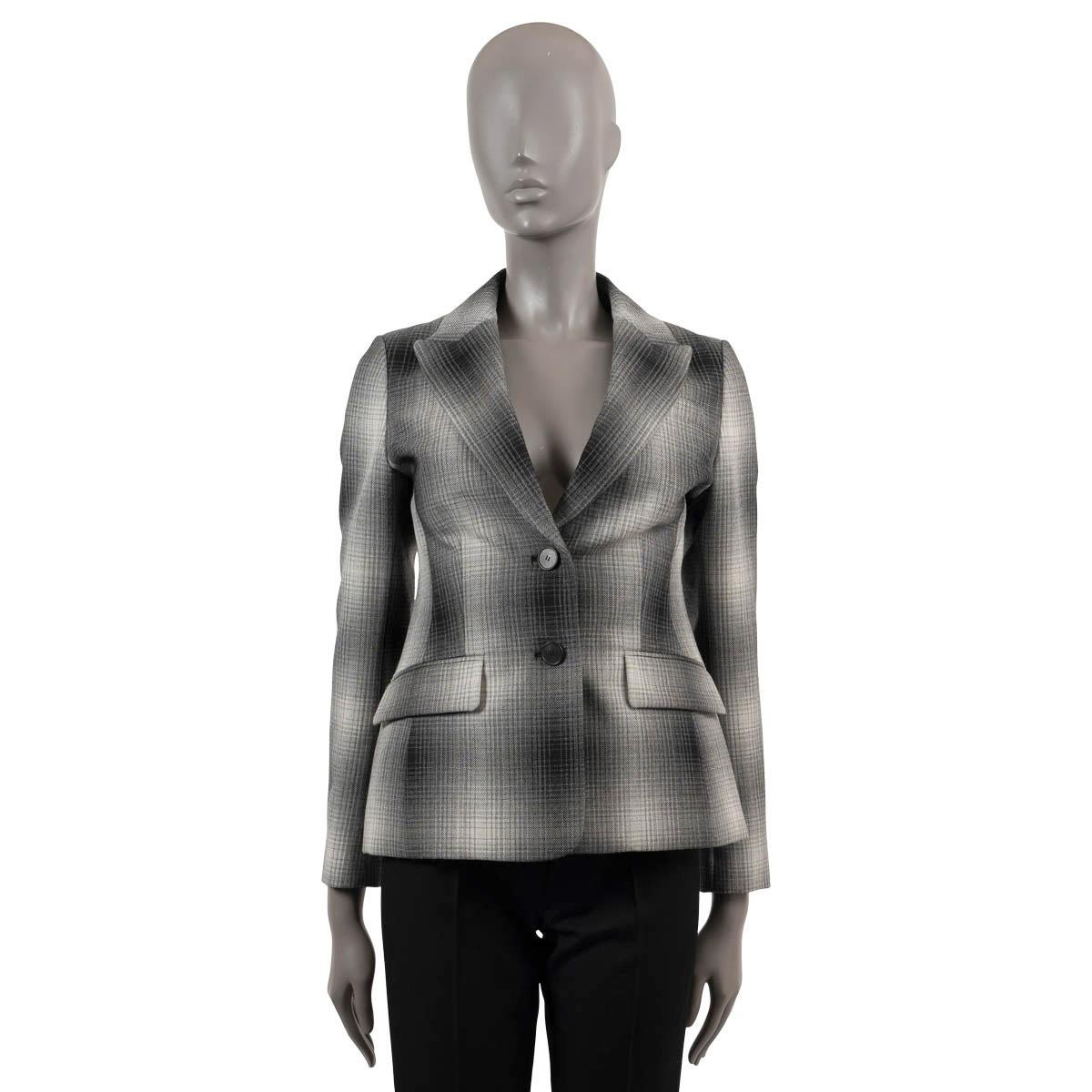 Gray CHRISTIAN DIOR grey wool 2020 GRADIENT PLAID Blazer Jacket 36 XS