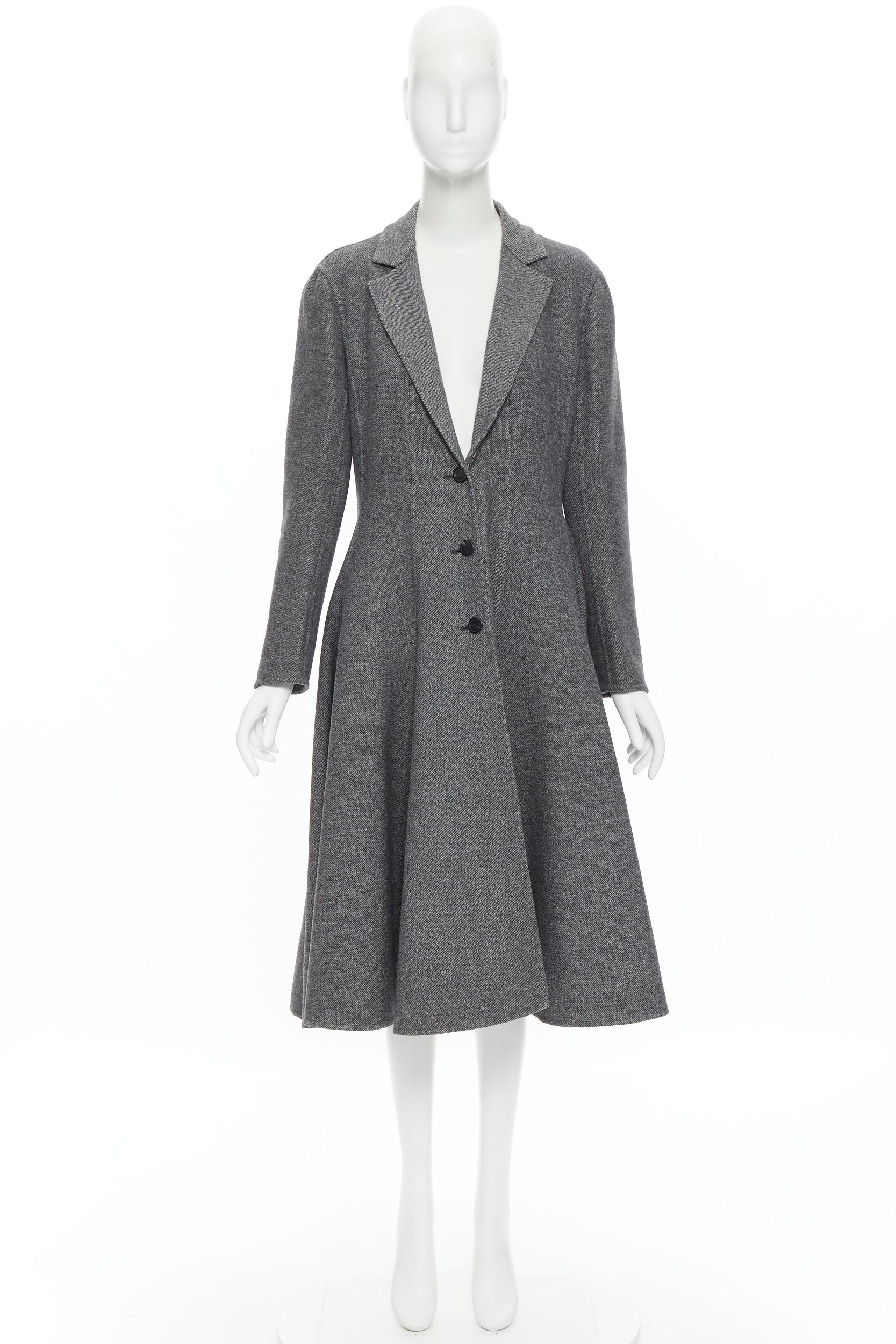 CHRISTIAN DIOR grey wool classic fit flared blazer swing coat dress FR42 L 2