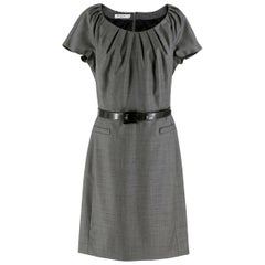 Christian Dior Grey Wool Gathered-neck Belt Dress 46 (FR)