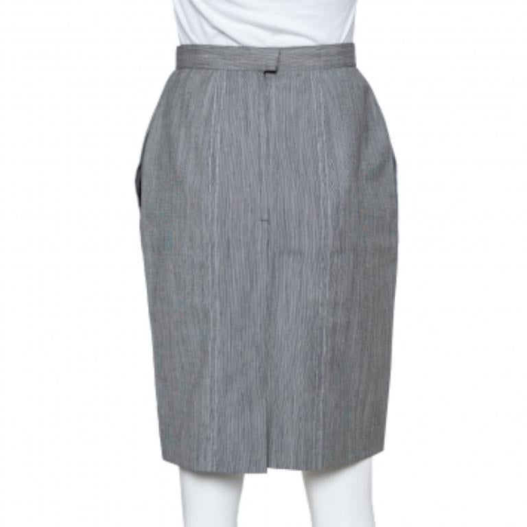 Christian Dior Grauer Bleistiftrock mit hoher Taille aus Wolle M Damen im Angebot