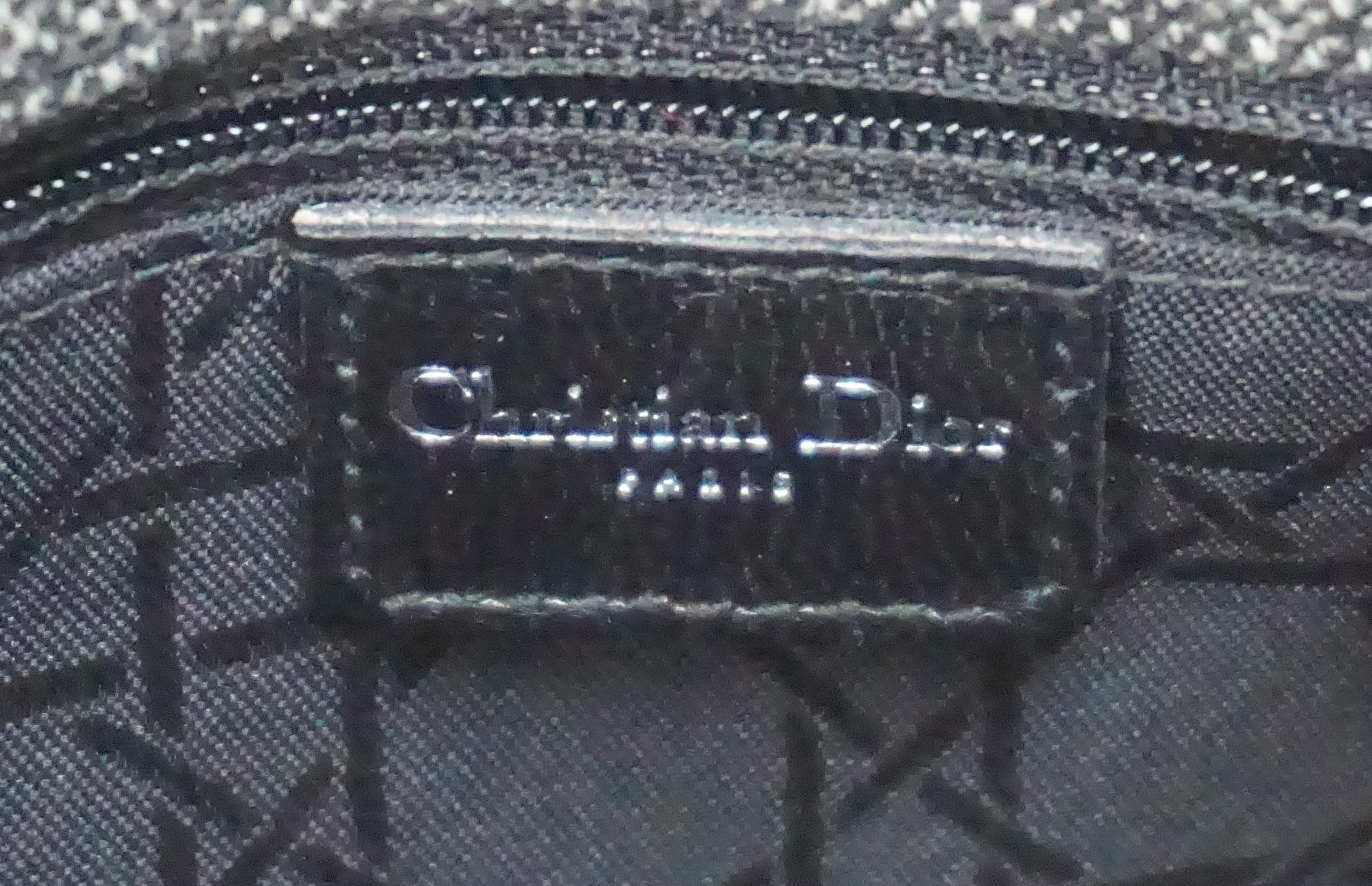 Women's CHRISTIAN DIOR grey wool mini lady dior bag with black leather cross-body strap