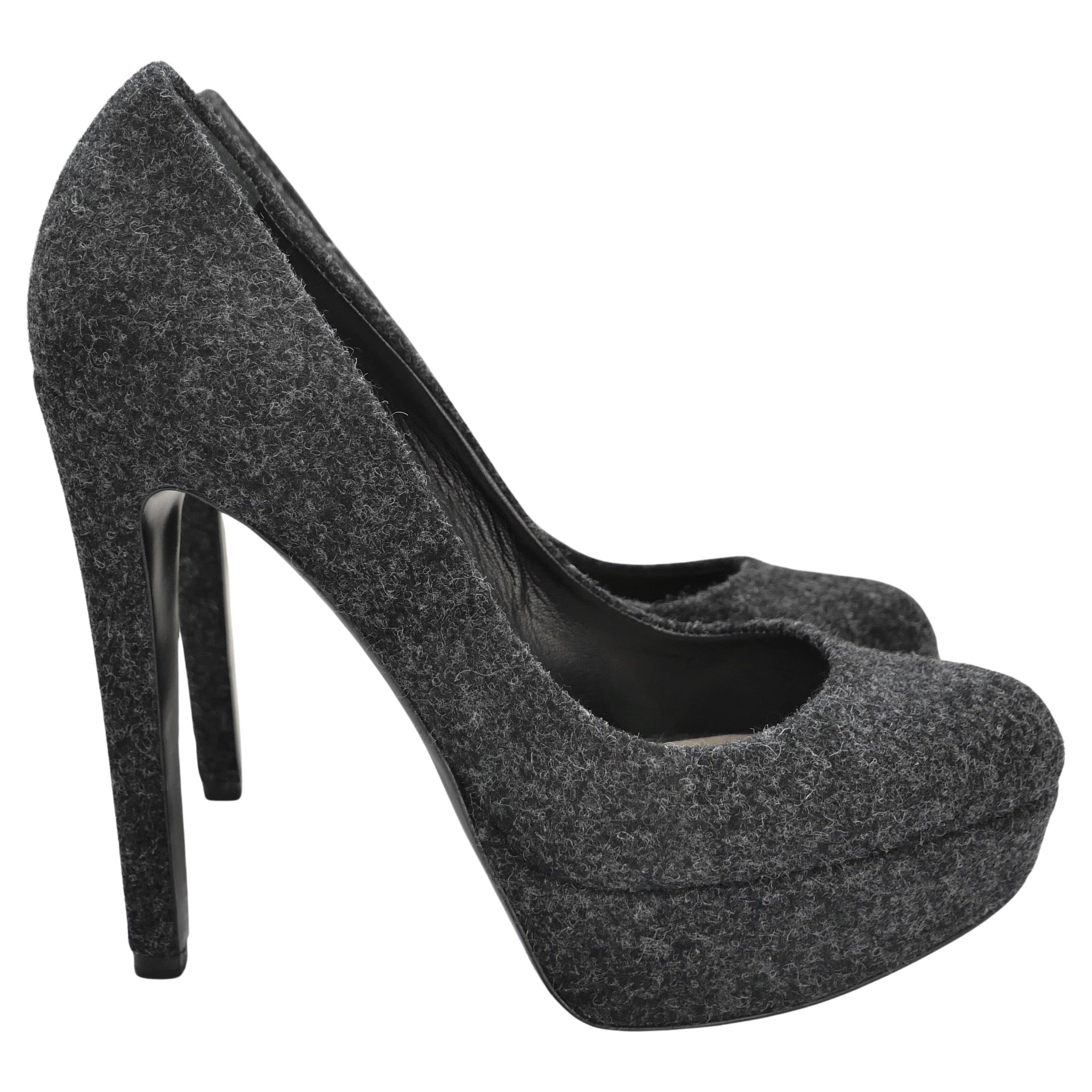 Christian Dior Grey Wool Platform Heels For Sale