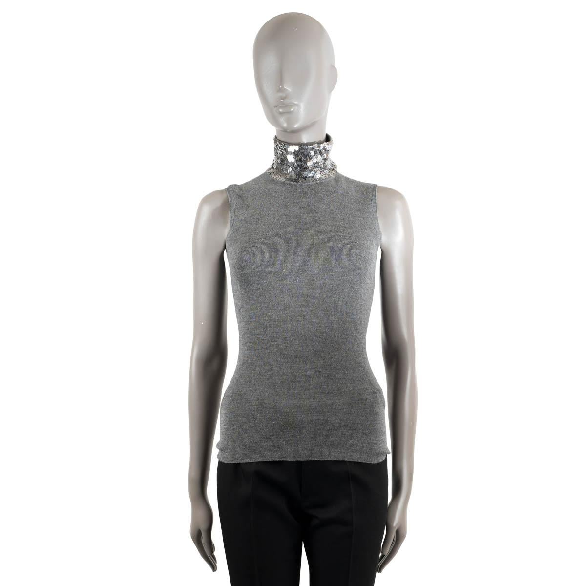 Women's CHRISTIAN DIOR grey wool & silk 2015 SEQUIN Turtleneck Sweater Vest 38 S For Sale