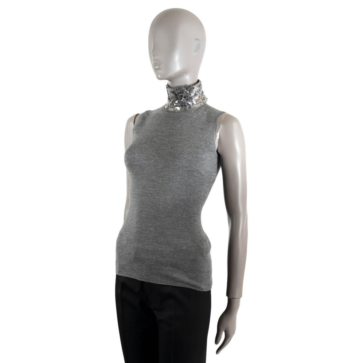 CHRISTIAN DIOR grey wool & silk 2015 SEQUIN Turtleneck Sweater Vest 38 S For Sale 1