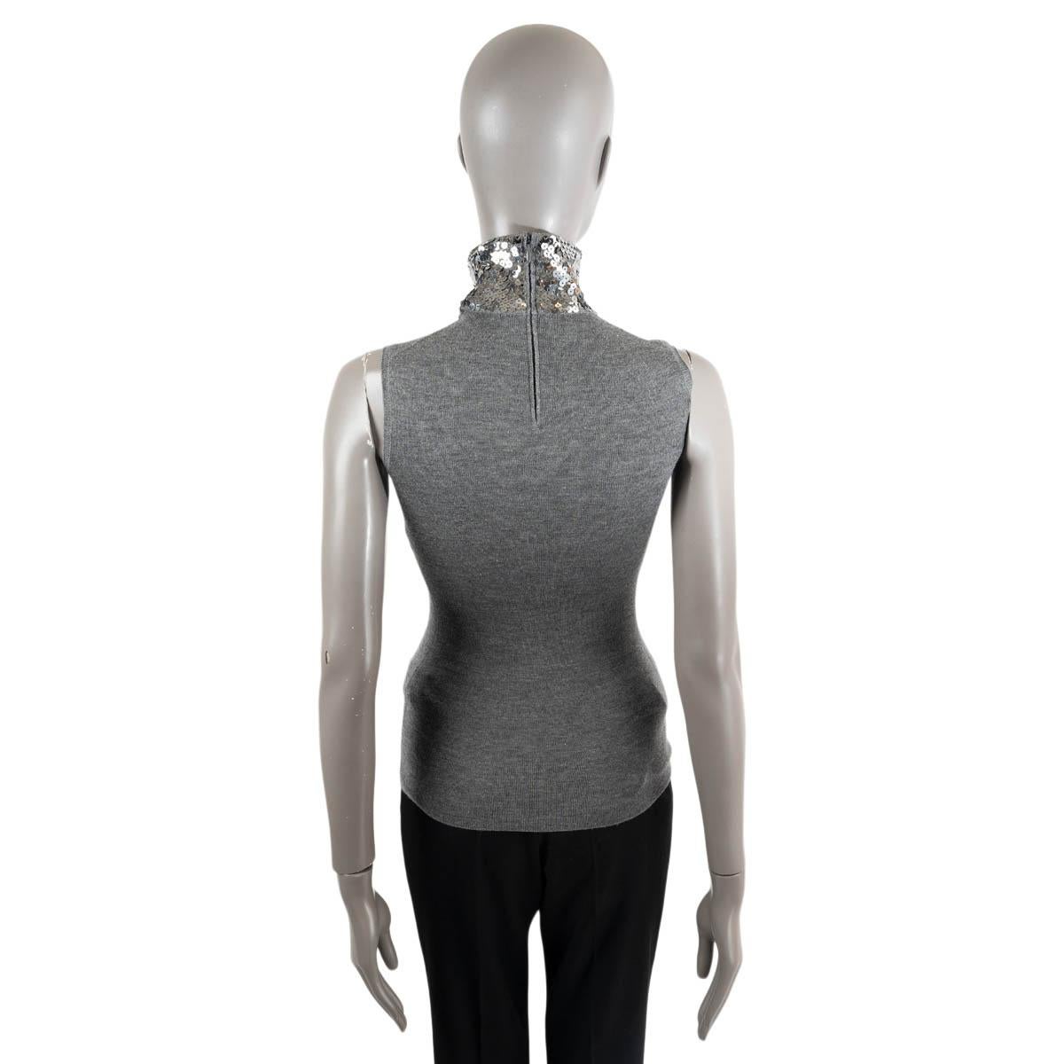 CHRISTIAN DIOR grey wool & silk 2015 SEQUIN Turtleneck Sweater Vest 38 S For Sale 2