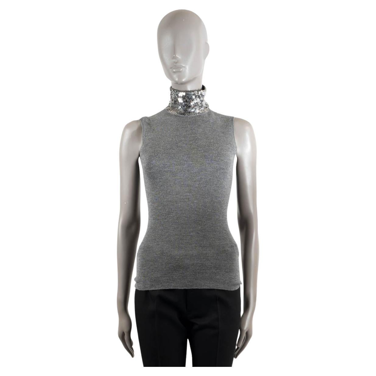 CHRISTIAN DIOR grey wool & silk 2015 SEQUIN Turtleneck Sweater Vest 38 S For Sale