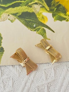 Christian Dior GROSSE 1950s Gold Knot Bow Butterfly Woven Ribbon Mesh Earrings
