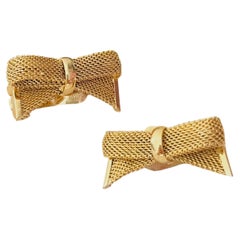 Christian Dior GROSSE 1950s Gold Knot Bow Butterfly Woven Ribbon Mesh Earrings