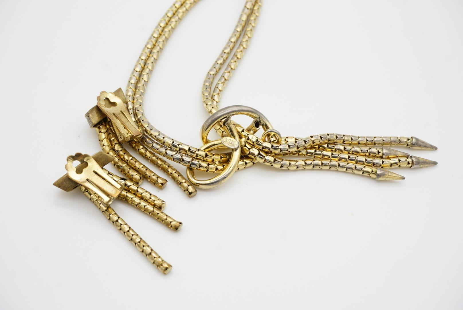 Christian Dior GROSSE 1958 Double Strands Cross Y Tassel Fringe Rope Gold 2 Set For Sale 7